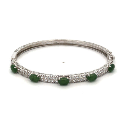 Desinger PAJ JOY 925 Sterling Silver Oval Jade CZ Accented Hinged Cuff Bracelet
