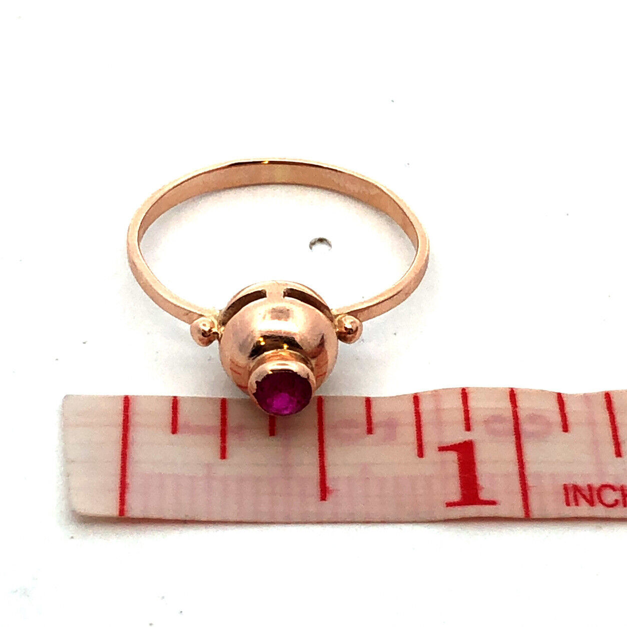 14K Rose Gold Designer Round Ruby Solitaire July Birthstone Dome Ring