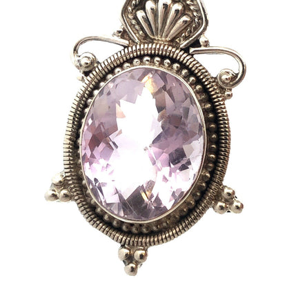 925 Sterling Silver Oval Cushion Cut Amethyst Statement Enhancer Pendant