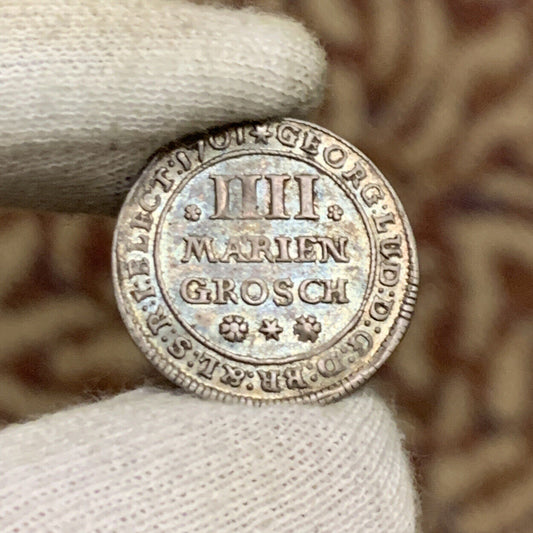 1701 German States Brunswick Luneburg Silver 4 Mariengroschen Georg Ludwig Coin
