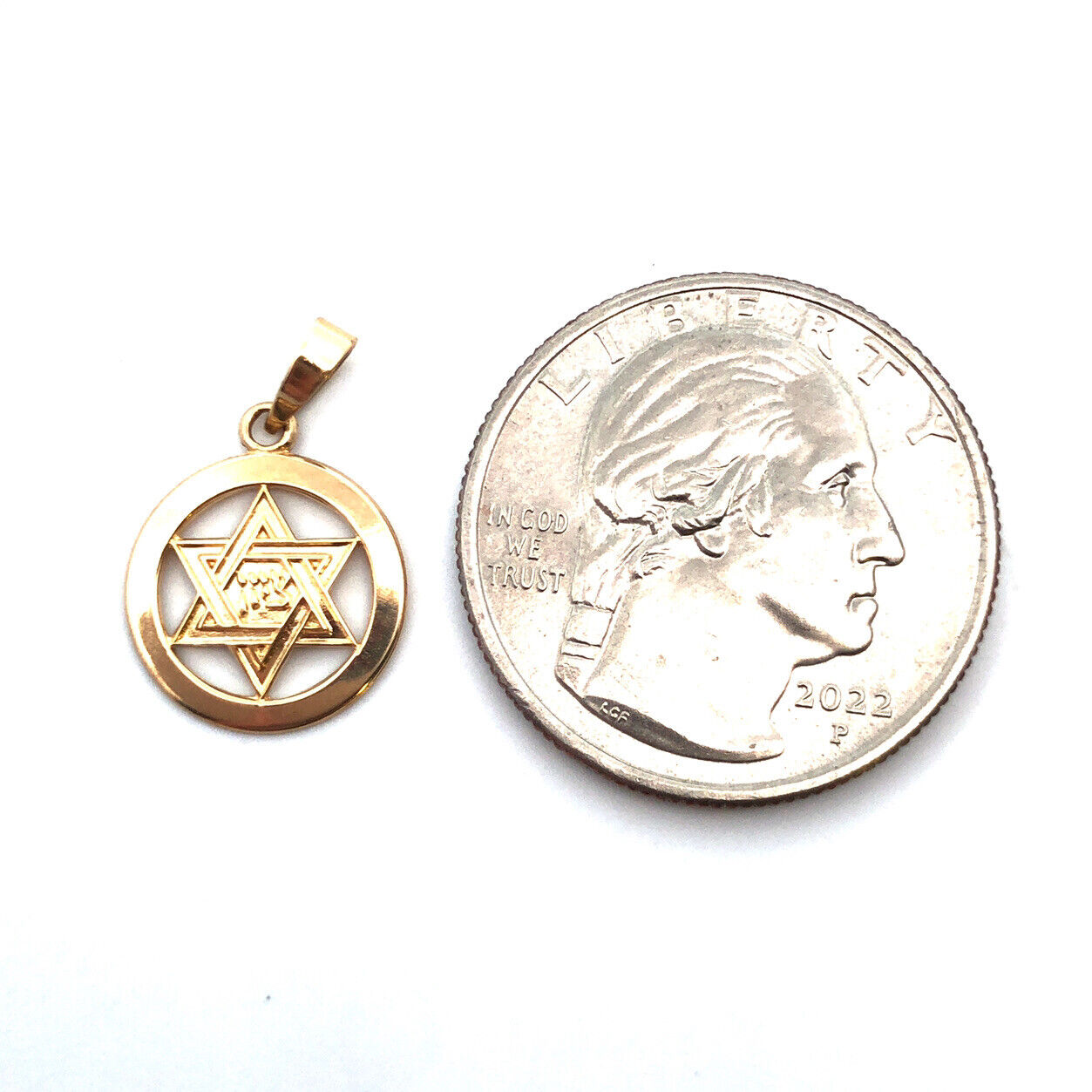 Designer 14K Yellow Gold Cutout 6-Point Star of David Hebrew Round Pendant