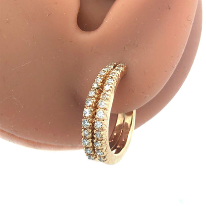 Classic 14K Yellow Gold Diamond Double Elongated Open Hoop Pierced Earrings