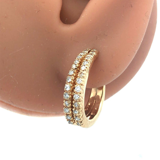Classic 14K Yellow Gold Diamond Double Elongated Open Hoop Pierced Earrings