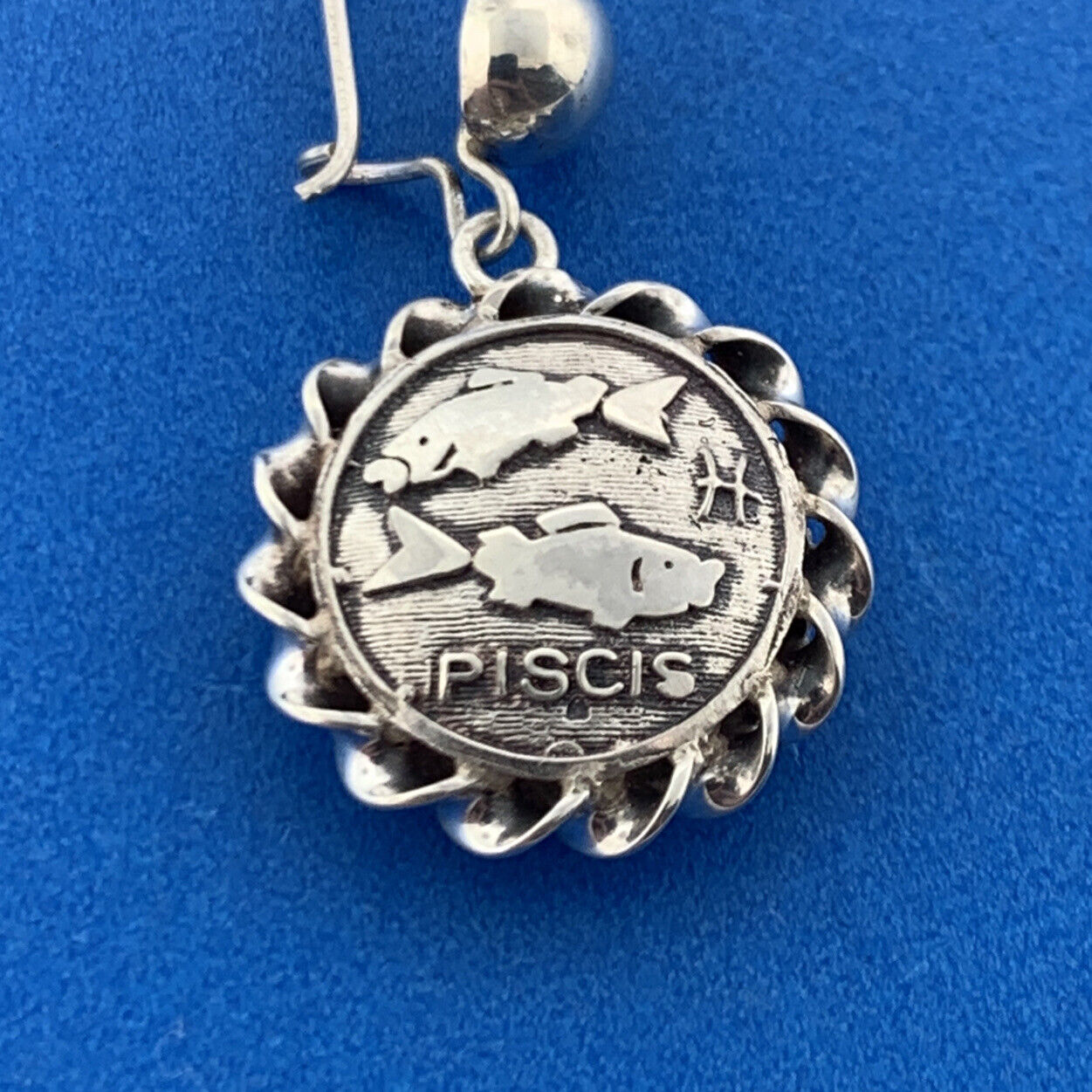 Mid Century Mexico 925 Sterling Silver Piscis Astronomy Drop Dangle Earrings