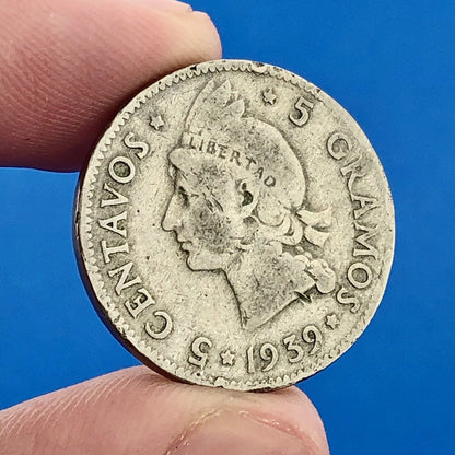 1939 Dominican Republic 5 Centavos 5 Grammos Tough Key Date Low Mintage Coin