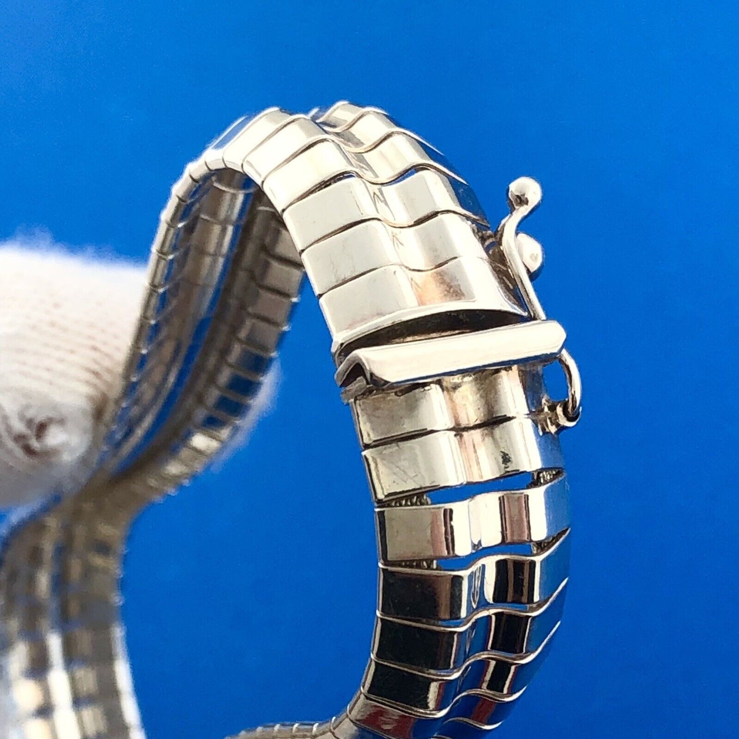 Designer Milor Italy 925 Sterling Silver Textured Snake Flex Band Bracelet