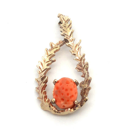 Designer WELLS 925 Sterling Silver Gold Vermeil Oval Coral Vine Leaf Pendant