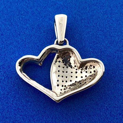 Designer 10K White Gold Diamond Double Heart Sweetheart Promise Charm Pendant