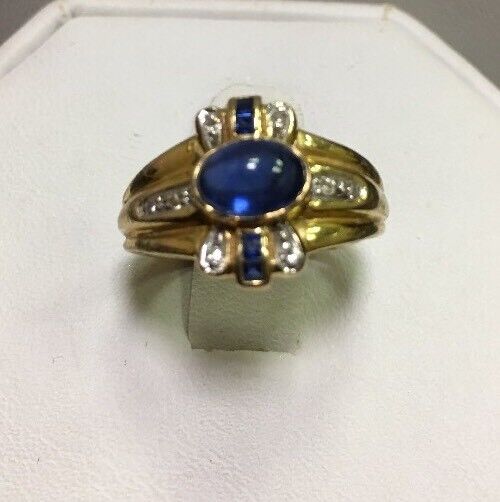 Modern 14k Yellow Gold Sapphire and Diamond Accent Ring