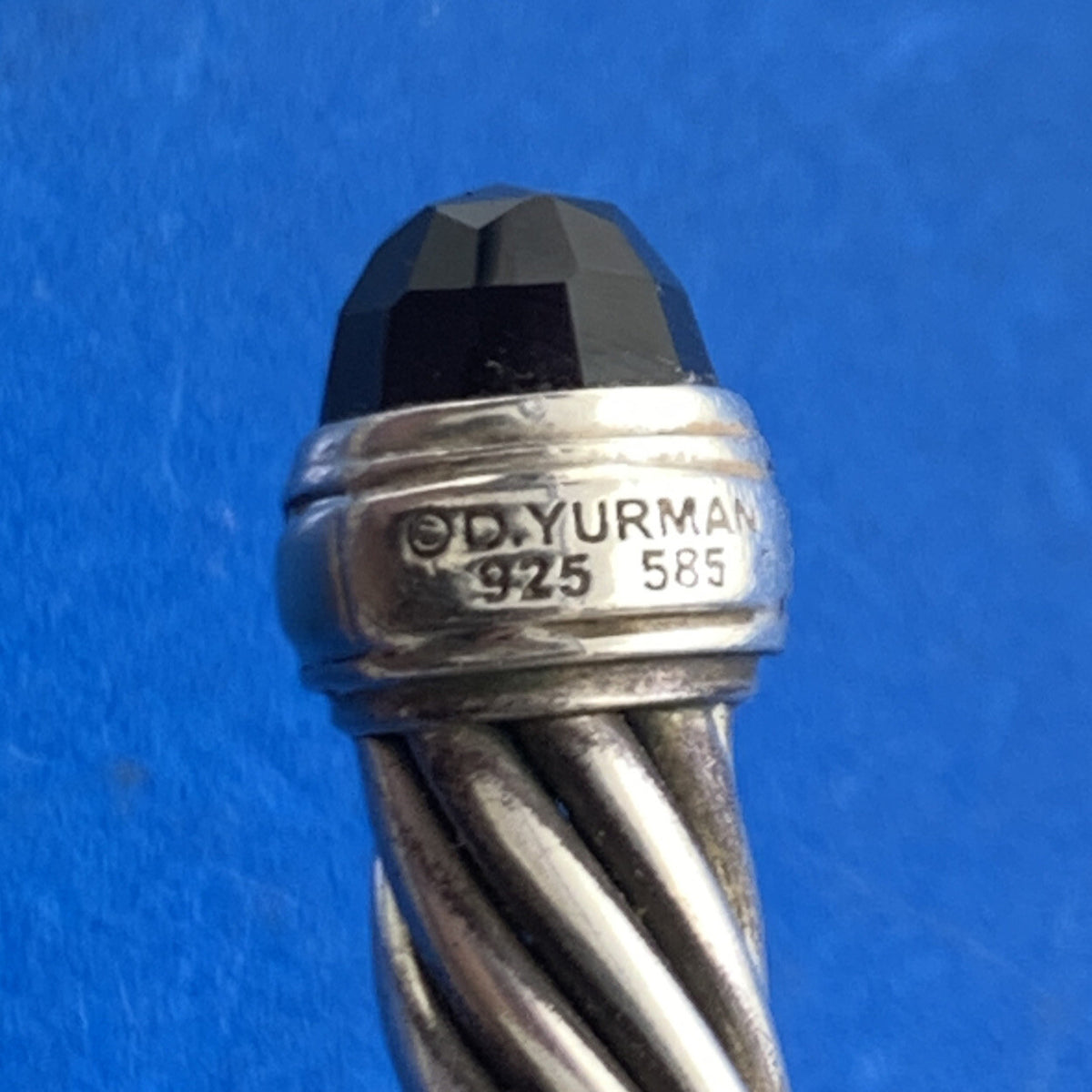 David Yurman 925 Sterling Silver 14K Gold Onyx Cable Classics Open Cuff Bracelet