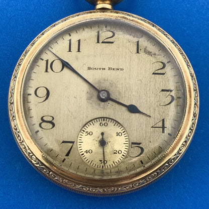 1924 South Bend 14K Gold Filled Case Grade 211 17 Jewels Pocket Watch Runs
