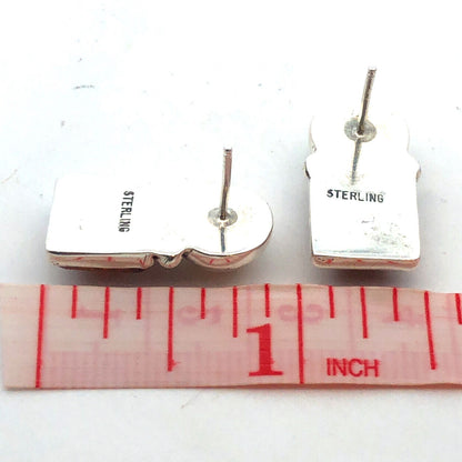 Vintage 925 Sterling Silver Round Pearl Square Amber Drop Stud Earrings