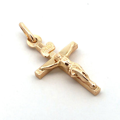 Designer Italy 14K Yellow Gold Polished Jesus Crucifix Cross Charm Pendant