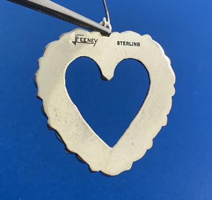 Artisan Leo Feeney Sterling Silver Turquoise Coral Open Heart Dangle Earrings