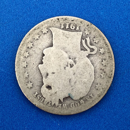 1911 D Silver Barber Quarter Better Key Date Denver Coin Rare Scarce