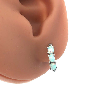 Designer 925 Sterling Silver Oval Opal Cubic Zirconia Half Hoop Stud Earrings