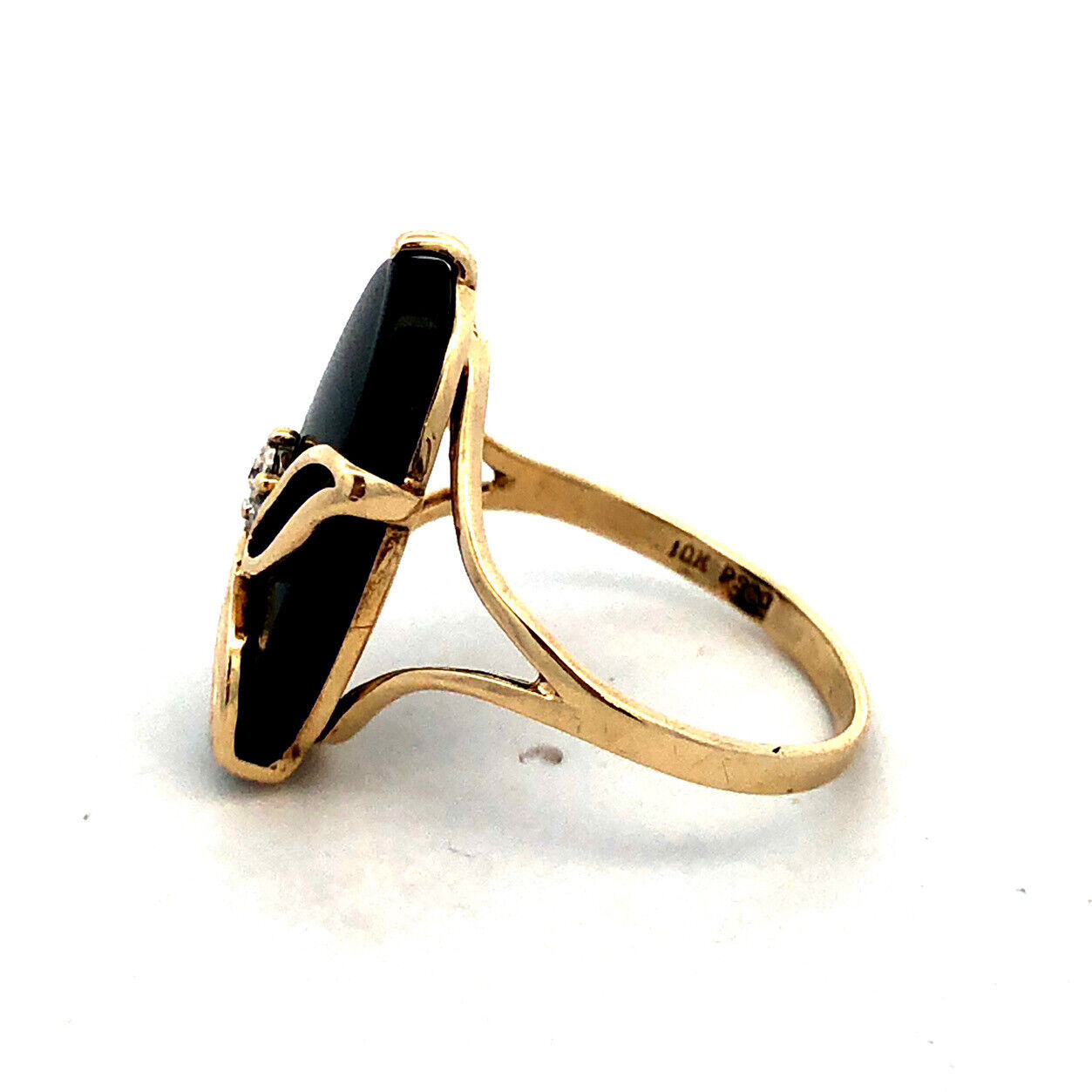 10K Yellow Gold Designer PSCO Oval Black Onyx Diamond Flower Statement Ring