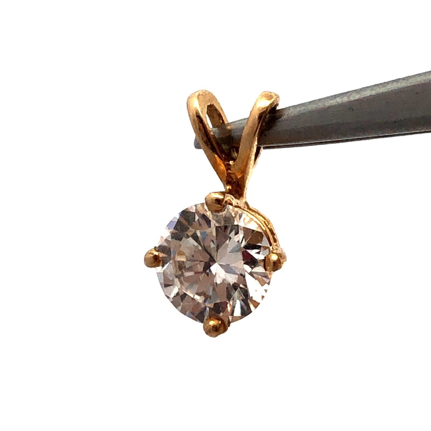 14K Yellow Gold Round Cubic Zirconia CZ Solitaire Charm Pendant