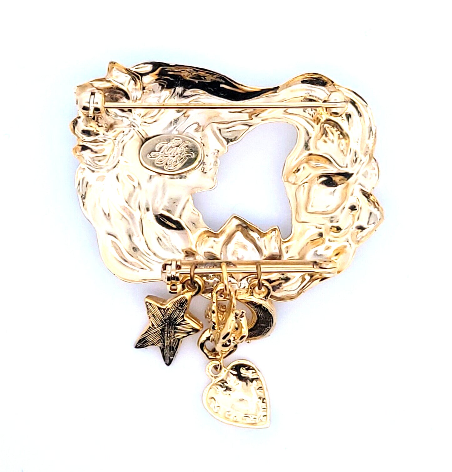 Vintage Kirk's Folly "Mother's Pin" CZ Studded Star/Moon/Cherub Charm Brooch