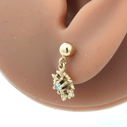 Vintage 14K Yellow Gold Diamond Starburst Snowflake Flower Dangle Stud Earrings