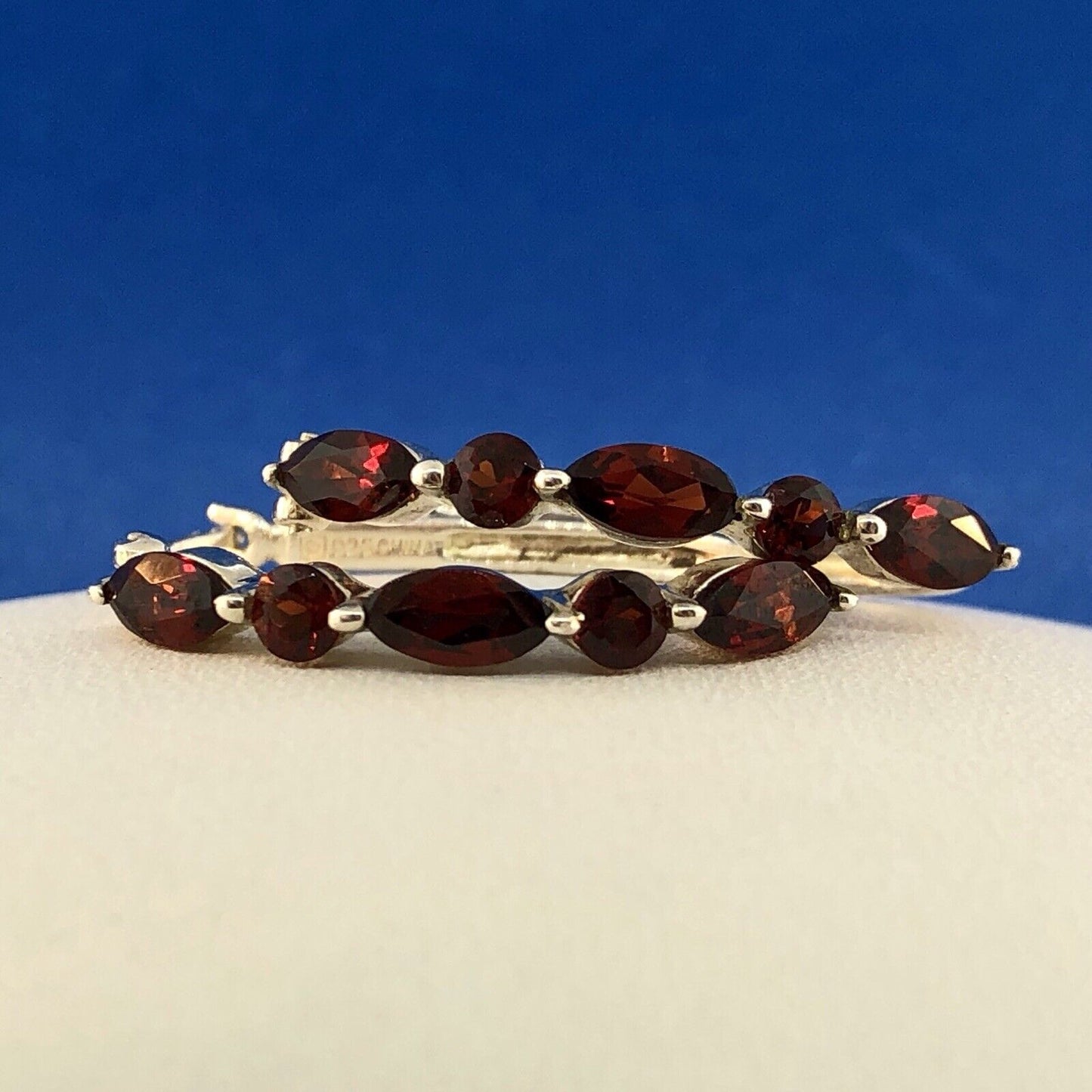 Designer Sterling Silver 925 Garnet January Anniversary Occasion Hoop Earrings