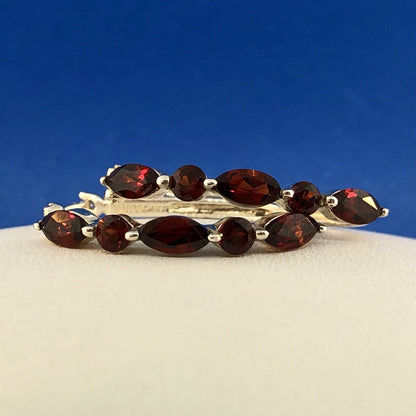 Designer Sterling Silver 925 Garnet January Anniversary Occasion Hoop Earrings