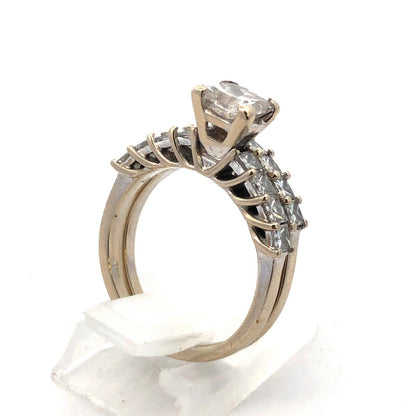 Designer 14K White Gold Princess Diamond Solitaire W/Accents Two Ring Bridal Set