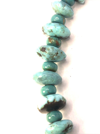 Estate Flat Round Beaded Natural Turquoise Elastic Cord Bracelet