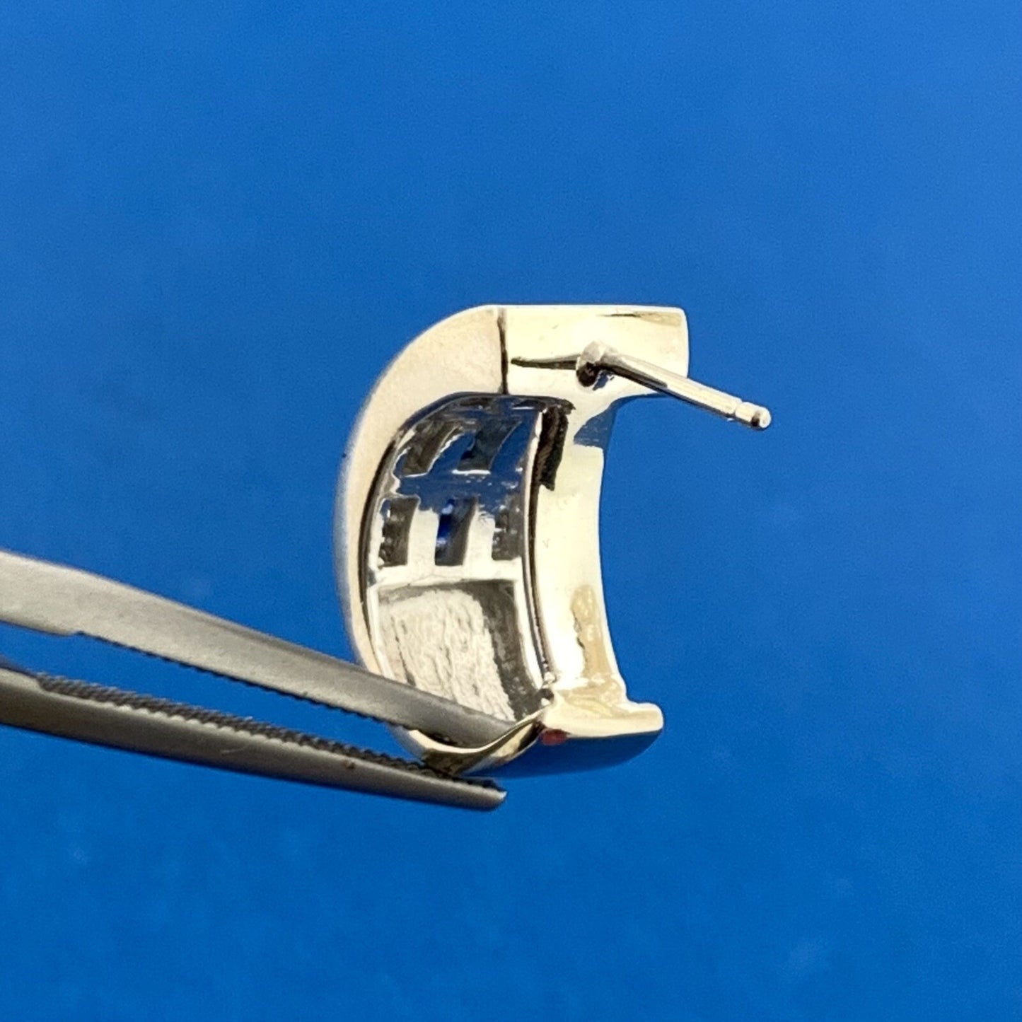 Retro 14K White Gold Channel Set Sapphire Diamond September Anniversary Earrings