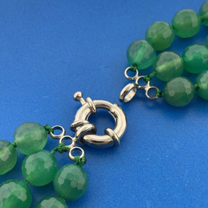 Vintage Silver Tone Green Faceted Tourmaline Bead 3 Strand Statement Necklace