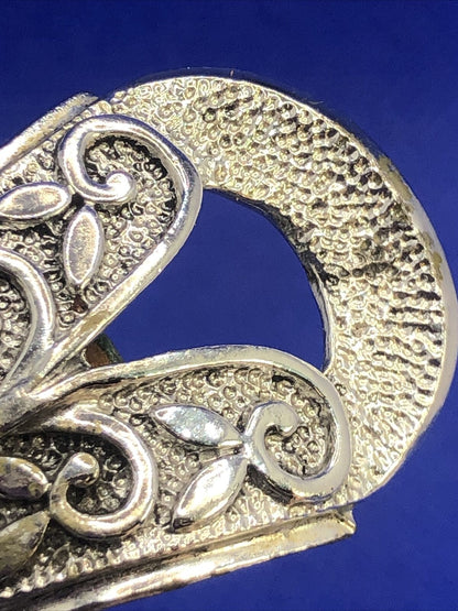 Vintage Designer Selini Silver Tone Floral Scroll Statement Clip On Earrings