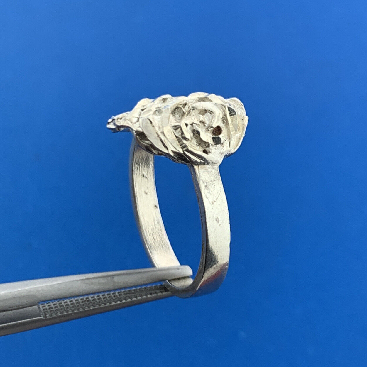 1980's 925 Sterling Silver Textured 3D Rose Flower Ring