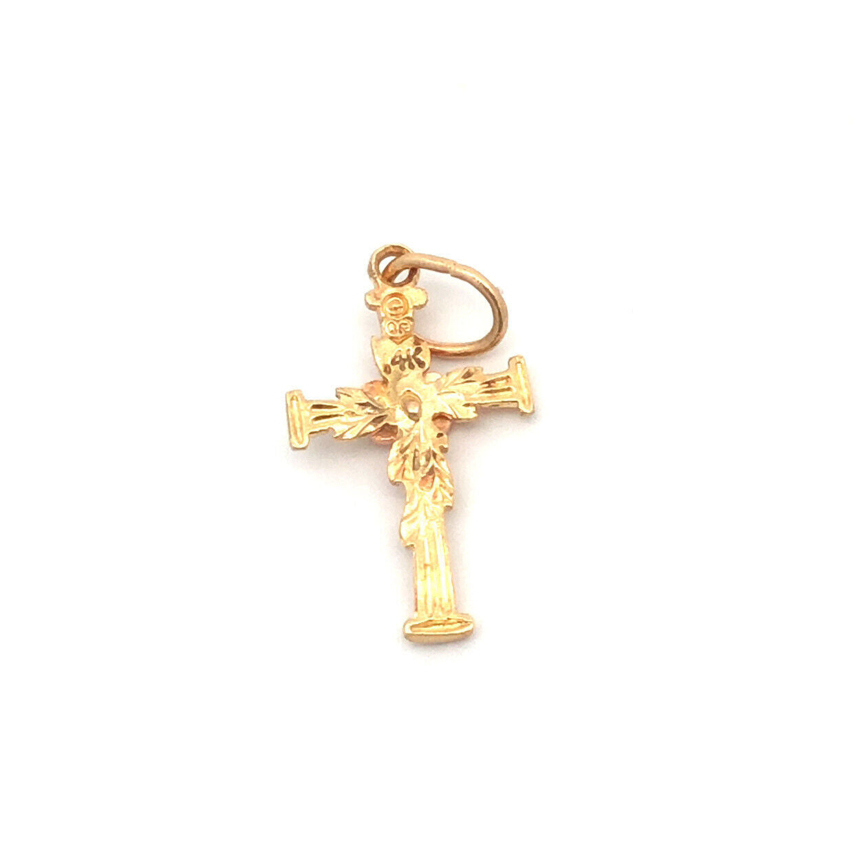 Designer 14K Yellow Gold Rose Gold Flower Leaf Floral Religious Cross Pendant