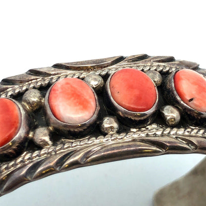 Charlene Yazzie Navajo 925 Sterling Silver Oval Spiny Oyster Open Cuff Bracelet