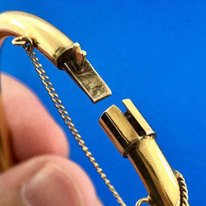 Art Nouveau Art Deco 14K Yellow Gold Garnet Seed Pearl Etruscan Bangle Bracelet