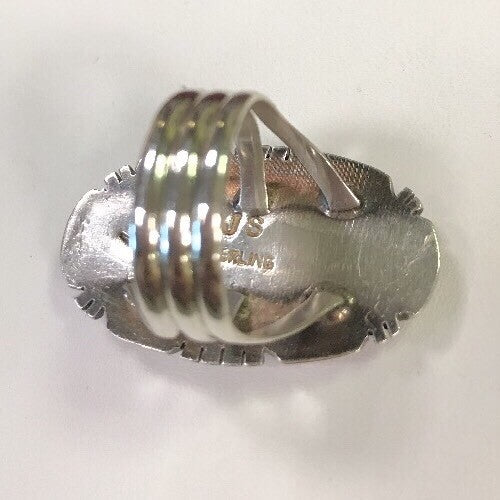 Navajo James Shay JS Sterling Silver 925 Oval Fire Opal Inlay Statement Ring