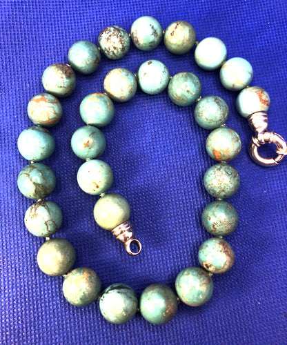 Whitney Kelly 925 Sterling Silver Turquoise Beaded Hand Knotted Chunky Necklace