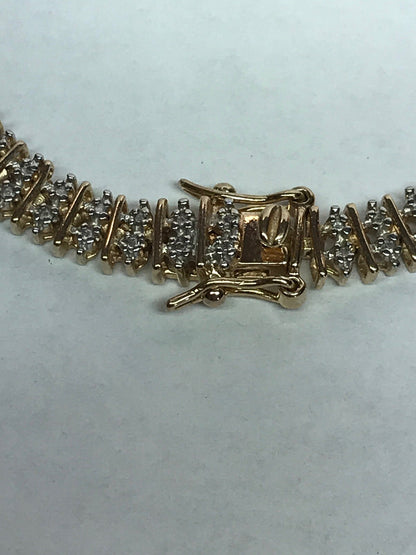 Vintage Sterling Silver 925 Vermeil Diamond Illusion Link Tennis Bracelet S184