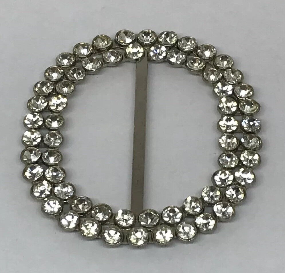Vintage Runway Silver Tone Rhinestone Oval Statement Scarf Belt Slide Buckle