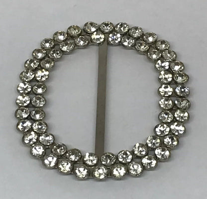 Vintage Runway Silver Tone Rhinestone Oval Statement Scarf Belt Slide Buckle