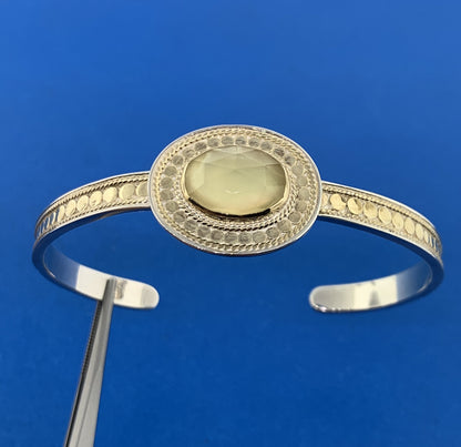 Designer Anna Beck 925 Sterling Silver Lemon Quartz Doublet Open Cuff Bracelet