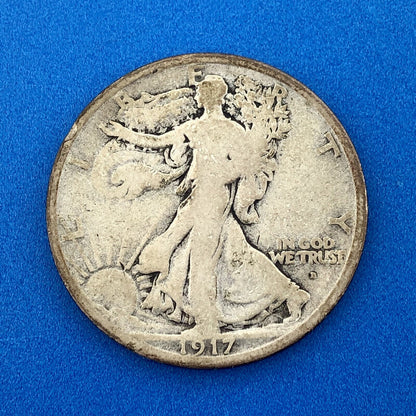 1917 D Obverse Walking Liberty Silver Half Dollar 50c Key Date Denver Coin