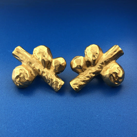 Mid Century Givenchy Modernist Vine Berry Harvest Runway Gold Tone Clip Earrings
