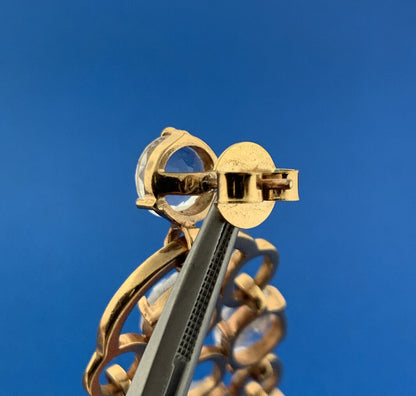 Mid Century Designer Gold Tone Glass Chandelier Runway Quality Pierced Earrings
