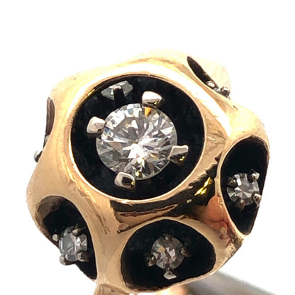 14K Yellow Gold Designer NW  Round Diamond Black Enamel Modernist Round Ring