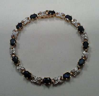 Retro Sterling Silver Vermeil 925 Oval Sapphire X O Two Toned Tennis Bracelet