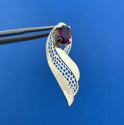 Stunning Silver Toned Oval Cut Purple Sparkling CZ Openwork Wing Stud Earrings