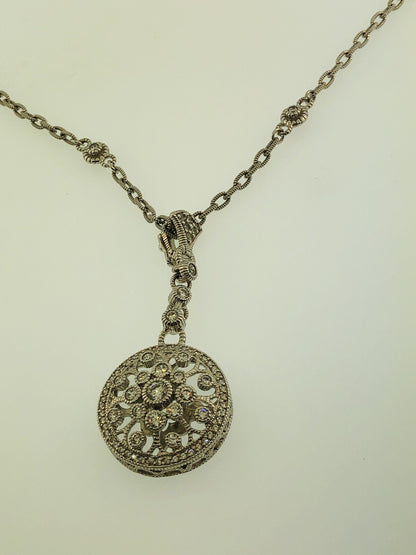 Judith Ripka Sterling Silver 925 Diamonique CZ Enhancer Pendant Station Necklace