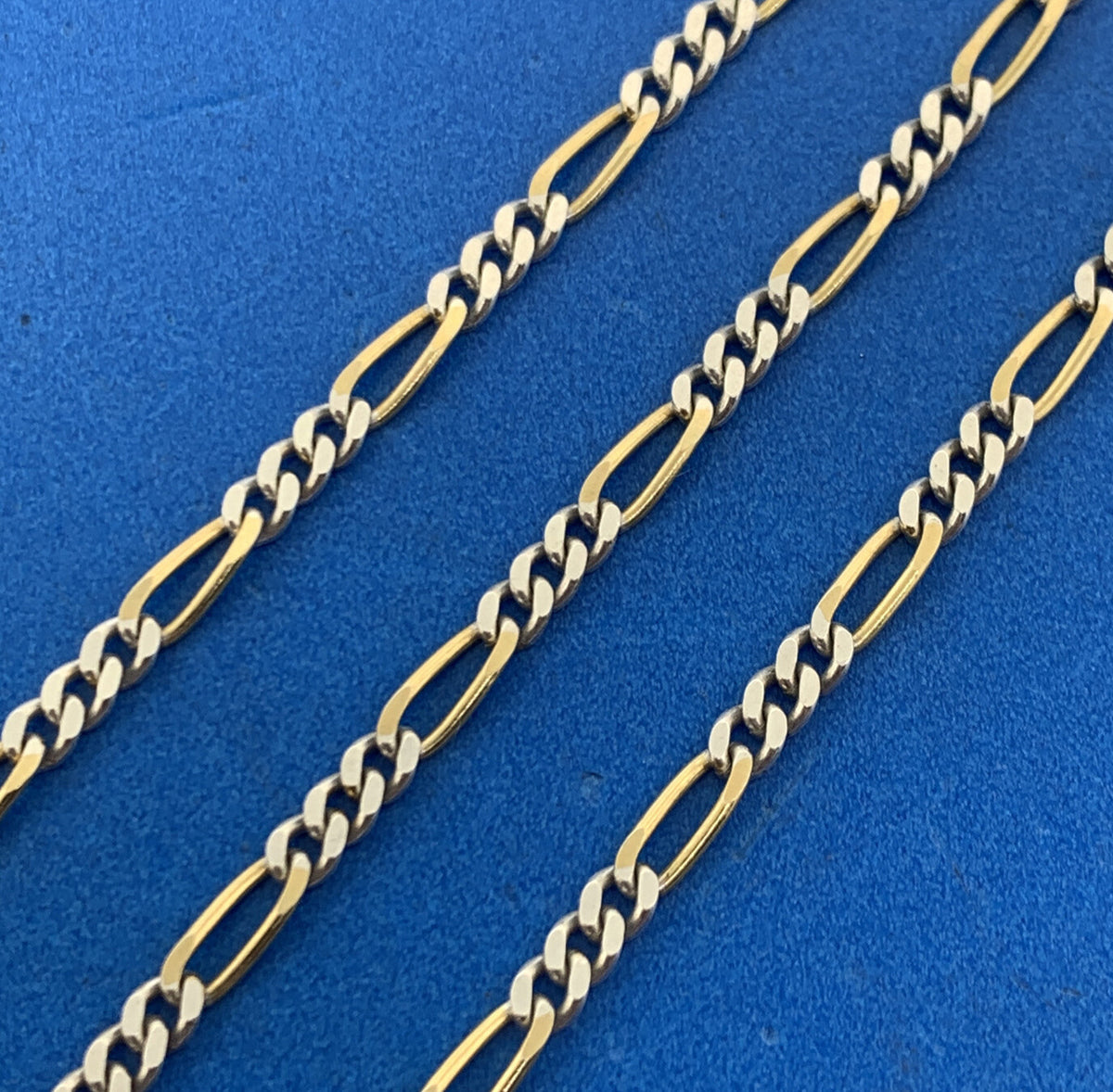 Karizia Spa Italy 925 Sterling Silver Vermeil 2 Toned Figaro Link Chain Bracelet