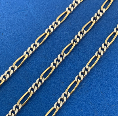 Karizia Spa Italy 925 Sterling Silver Vermeil 2 Toned Figaro Link Chain Bracelet